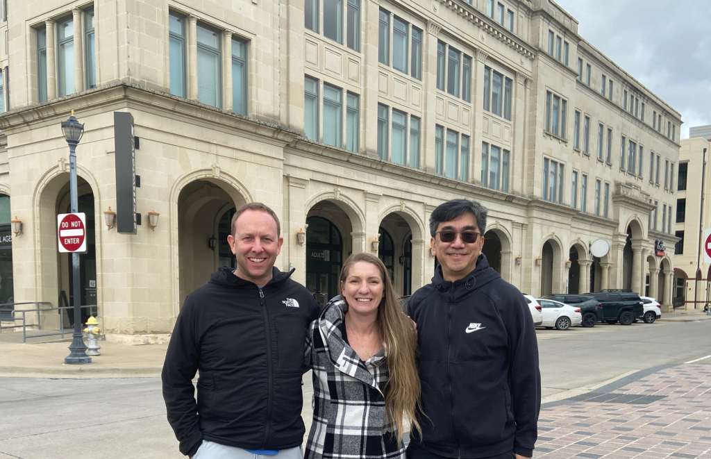 Sitewise leader check out the new office in Dallas, Texas's Frisco Square. From left: Sitewise President & CEO Michael Simon, Director of Predictive Analytics Debbie Cunningham, CTO Alfred Jim.